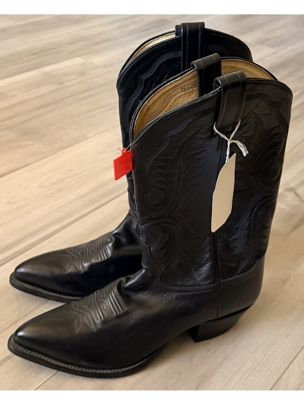 TONY LAMA WOMEN'S WESTERN Cowboy BOOTS Sz 9.5 B Black Pointed Toe Leather Nwt